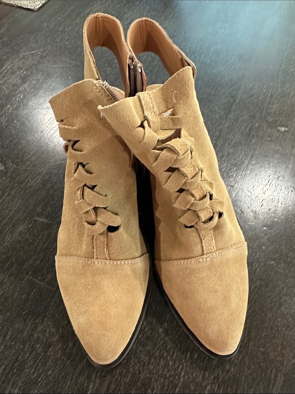 Suede Lace-Up Tan Ankle Booties
